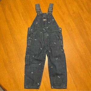 OshKosh B'gosh Kid 2T Football Embroidered Dark Wash Denim Bib Overalls Pockets